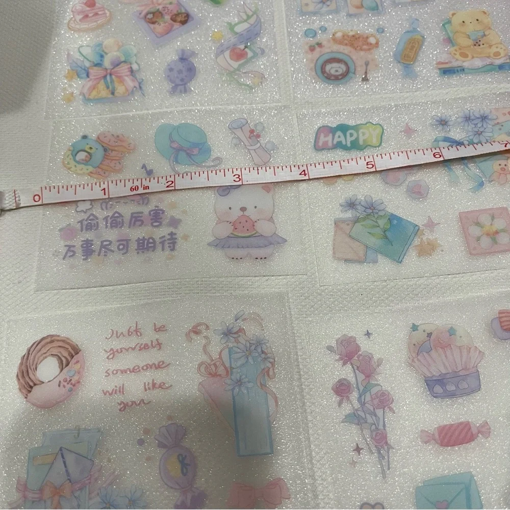 Set of 8 Sheets of Teddy Bear and Sweets Themed Glitter Stickers